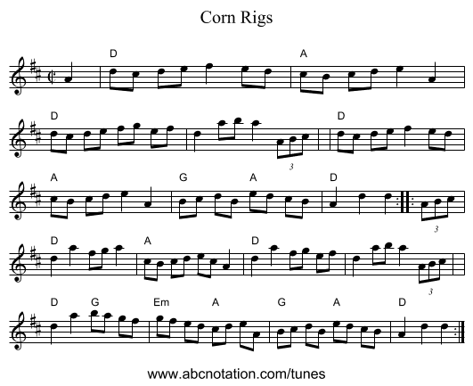 Corn Rigs - staff notation
