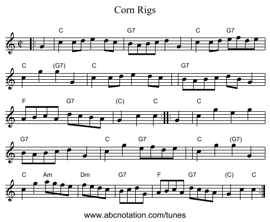 Corn Rigs - staff notation