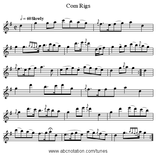 Corn Rigs - staff notation