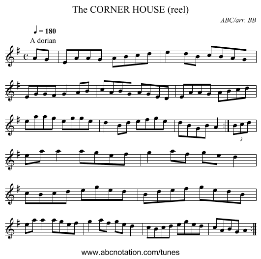 CORNER HOUSE (reel), The - staff notation