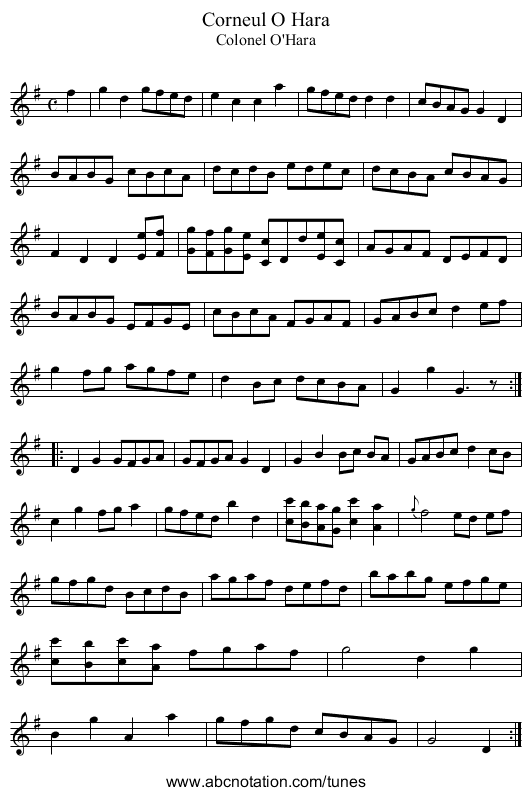 Corneul O Hara - staff notation