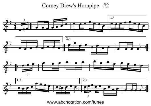 Corney Drew's Hornpipe #2 - staff notation