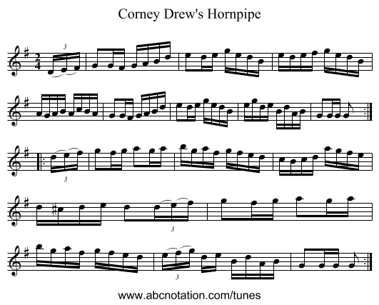 Corney Drew's Hornpipe - staff notation