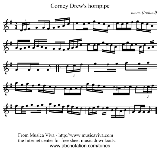 Corney Drew's hornpipe - staff notation