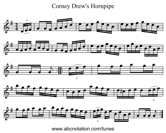 Corney Drew's Hornpipe - staff notation