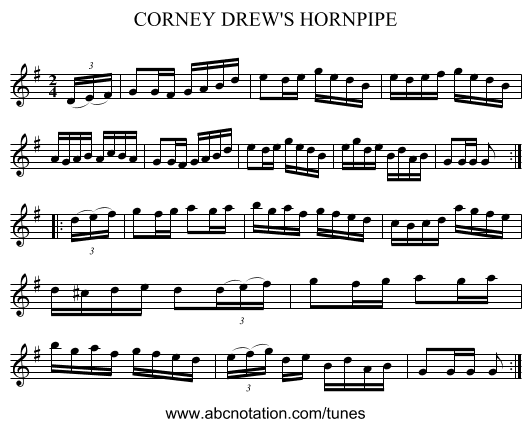 CORNEY DREW'S HORNPIPE - staff notation