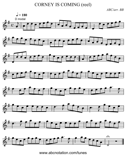 CORNEY IS COMING (reel) - staff notation
