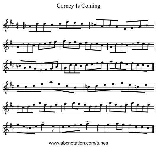Corney Is Coming - staff notation
