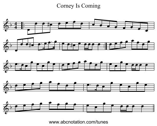 Corney Is Coming - staff notation