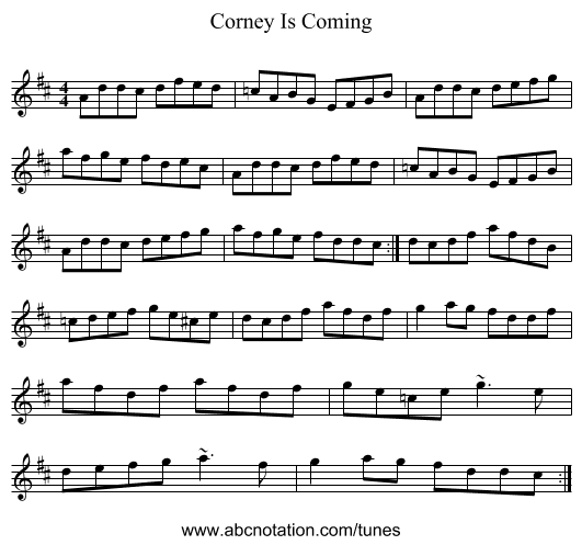 Corney Is Coming - staff notation