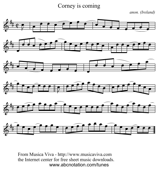 Corney is coming - staff notation