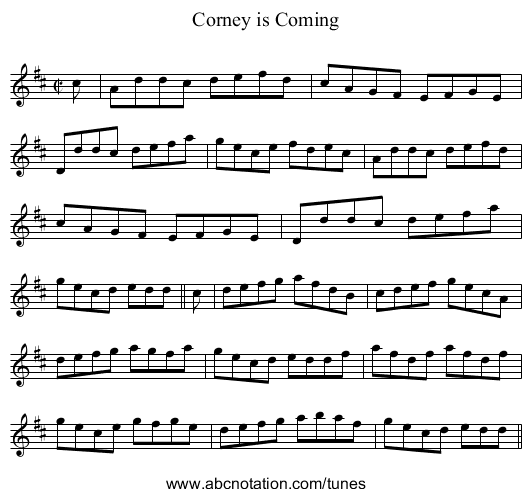 Corney is Coming - staff notation