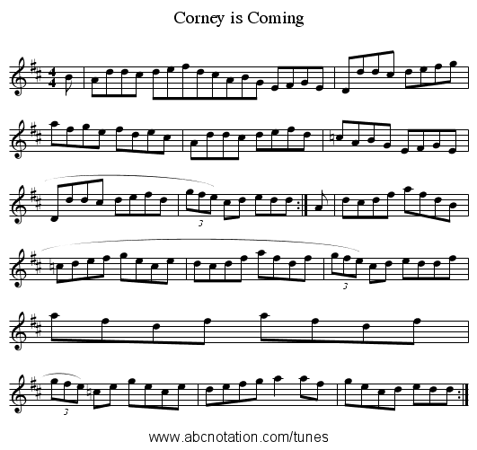 Corney is Coming - staff notation