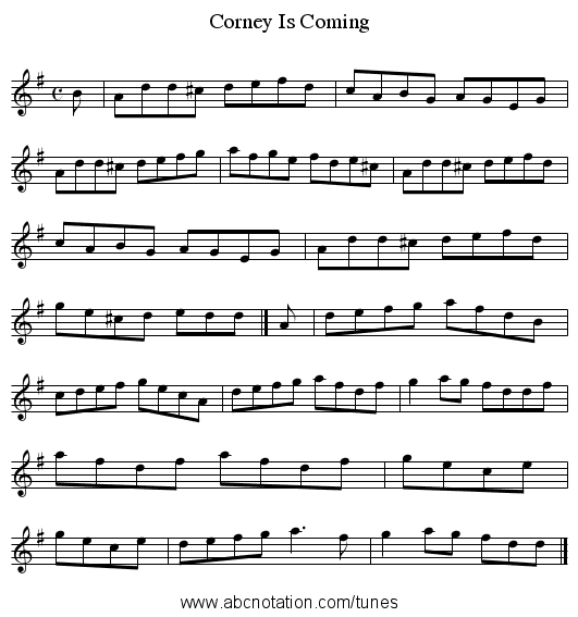 Corney Is Coming - staff notation
