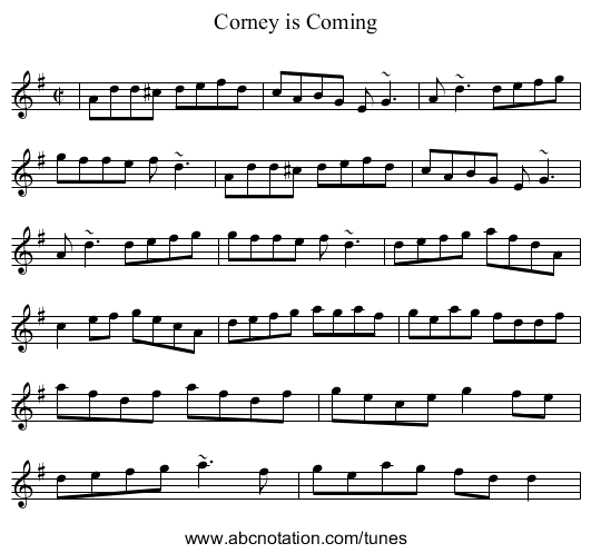 Corney is Coming - staff notation