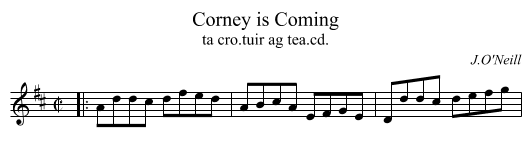 Corney is Coming - staff notation