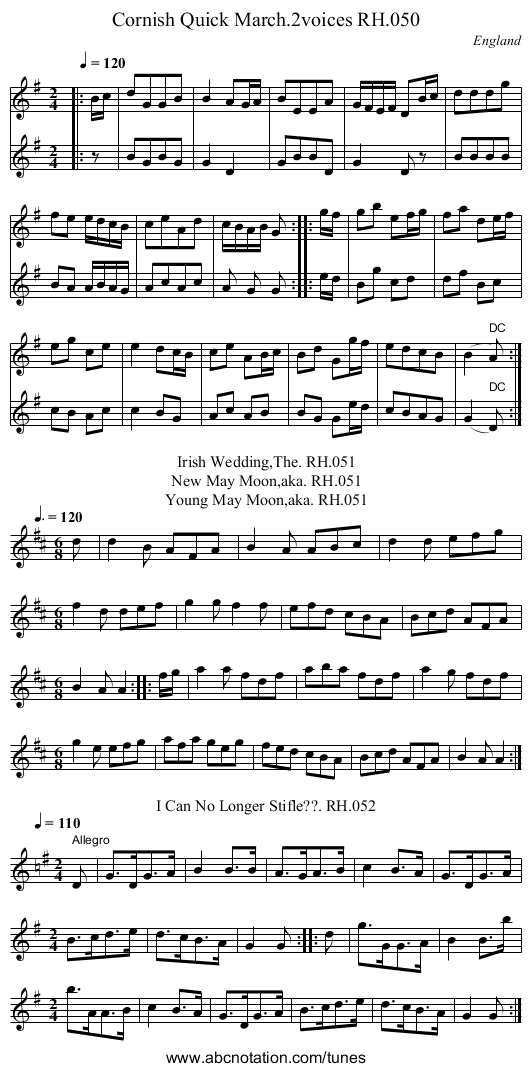Cornish Quick March.2voices RH.050 - staff notation
