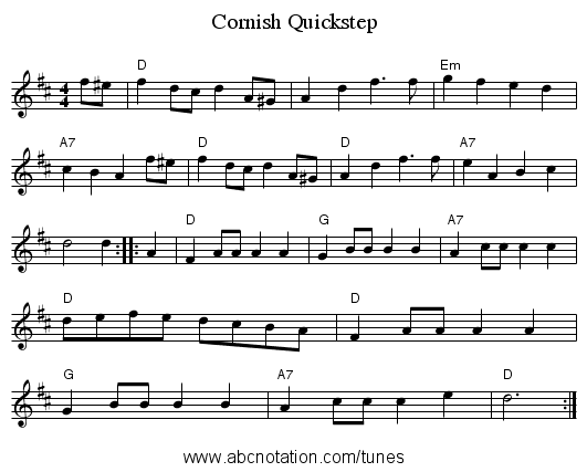 Cornish Quickstep - staff notation