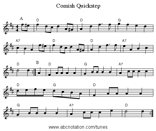 Cornish Quickstep - staff notation