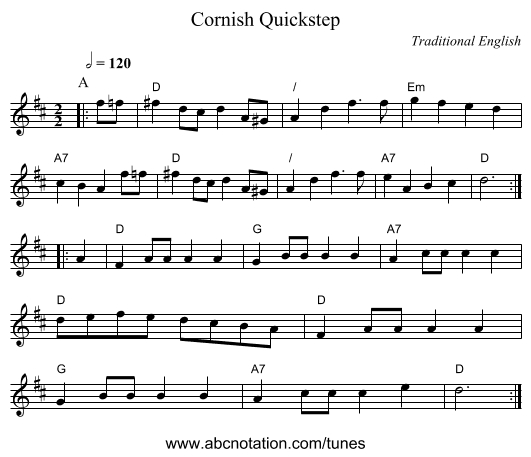 Cornish Quickstep - staff notation