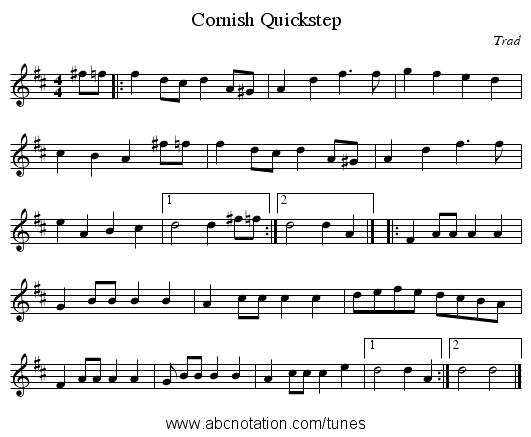 Cornish Quickstep - staff notation