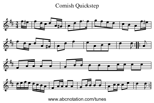 Cornish Quickstep - staff notation