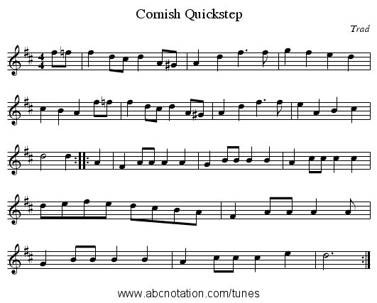 Cornish Quickstep - staff notation