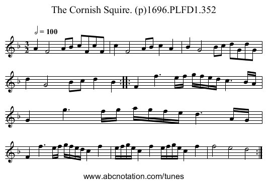 Cornish Squire. (p)1696.PLFD1.352, The - staff notation