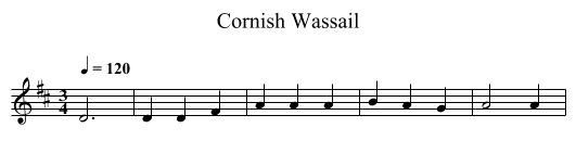 Cornish Wassail - staff notation