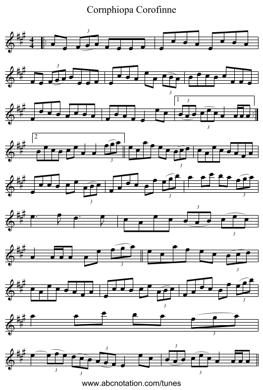 Cornphiopa Corofinne - staff notation