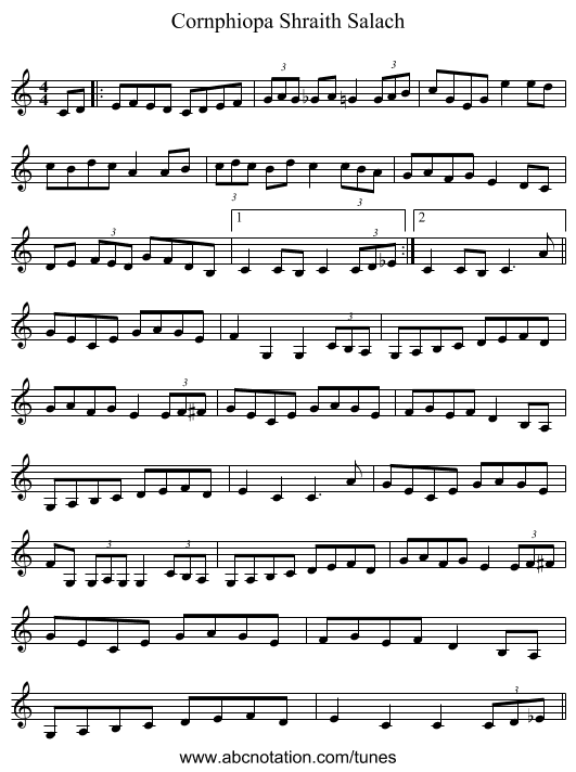 Cornphiopa Shraith Salach - staff notation