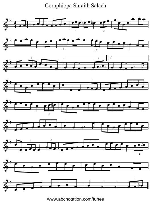 Cornphiopa Shraith Salach - staff notation