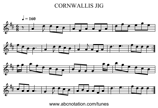 CORNWALLIS JIG - staff notation