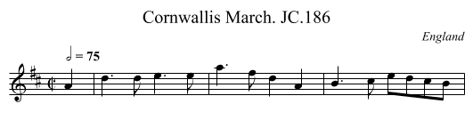 Cornwallis March. JC.186 - staff notation