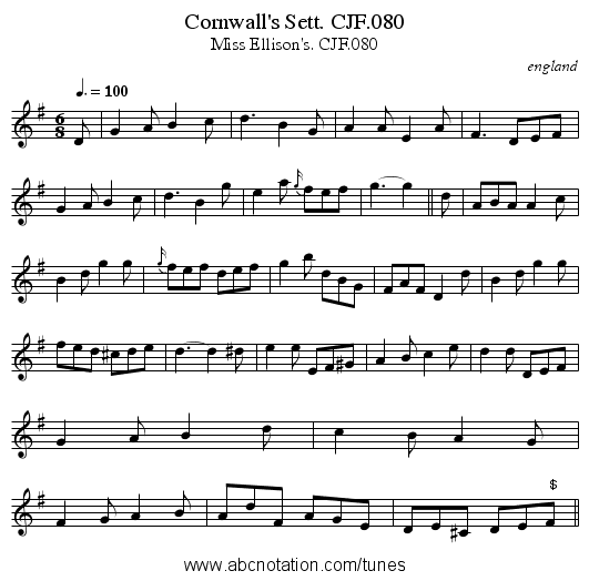 Cornwall's Sett. CJF.080 - staff notation