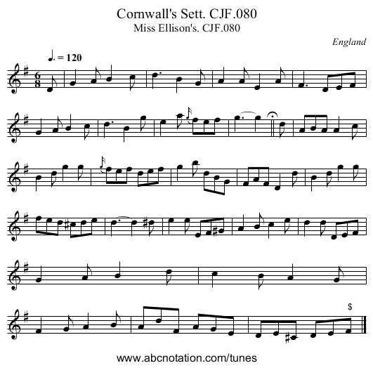 Cornwall's Sett. CJF.080 - staff notation