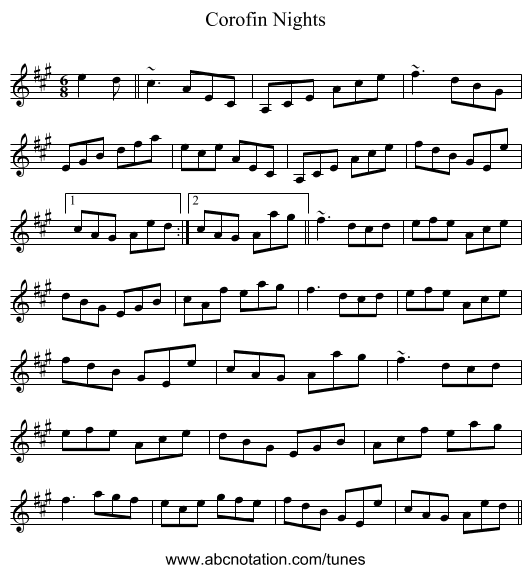 Corofin Nights - staff notation