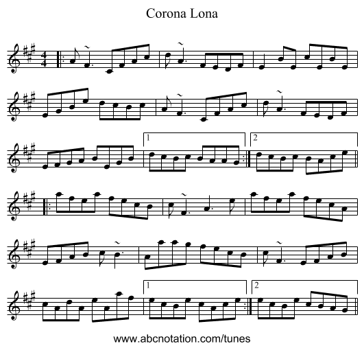 Corona Lona - staff notation