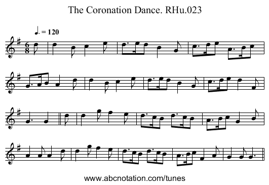 Coronation Dance. RHu.023, The - staff notation