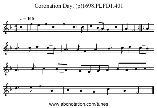 Coronation Day. (p)1698.PLFD1.401 - staff notation