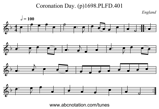 Coronation Day. (p)1698.PLFD.401 - staff notation