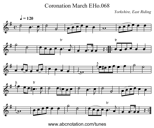 Coronation March EHo.068 - staff notation