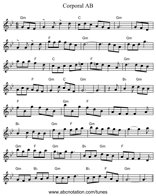Corporal AB - staff notation