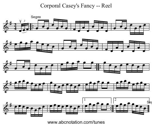 Corporal Casey's Fancy -- Reel - staff notation