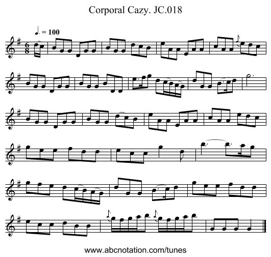Corporal Cazy. JC.018 - staff notation