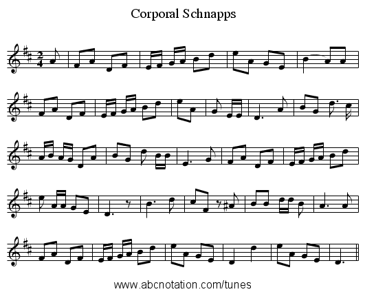 Corporal Schnapps - staff notation
