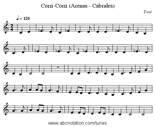 Corri-Corri (Arenas - Cabrales) - staff notation