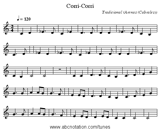 Corri-Corri - staff notation