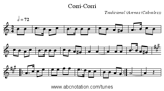 Corri-Corri - staff notation