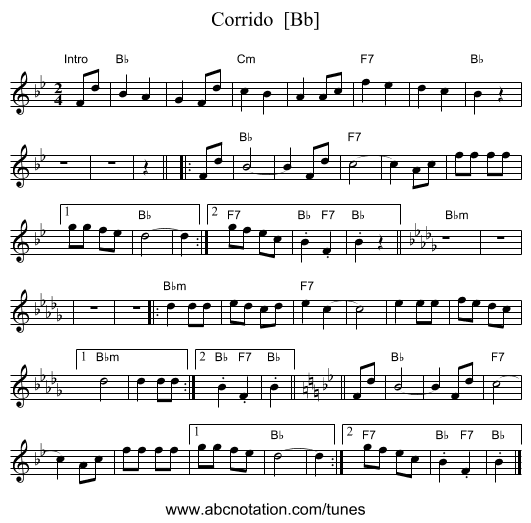 Corrido  [Bb] - staff notation